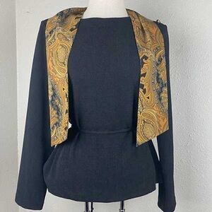 Black Jacket with Gold Paisley Satin Scarf Lapel